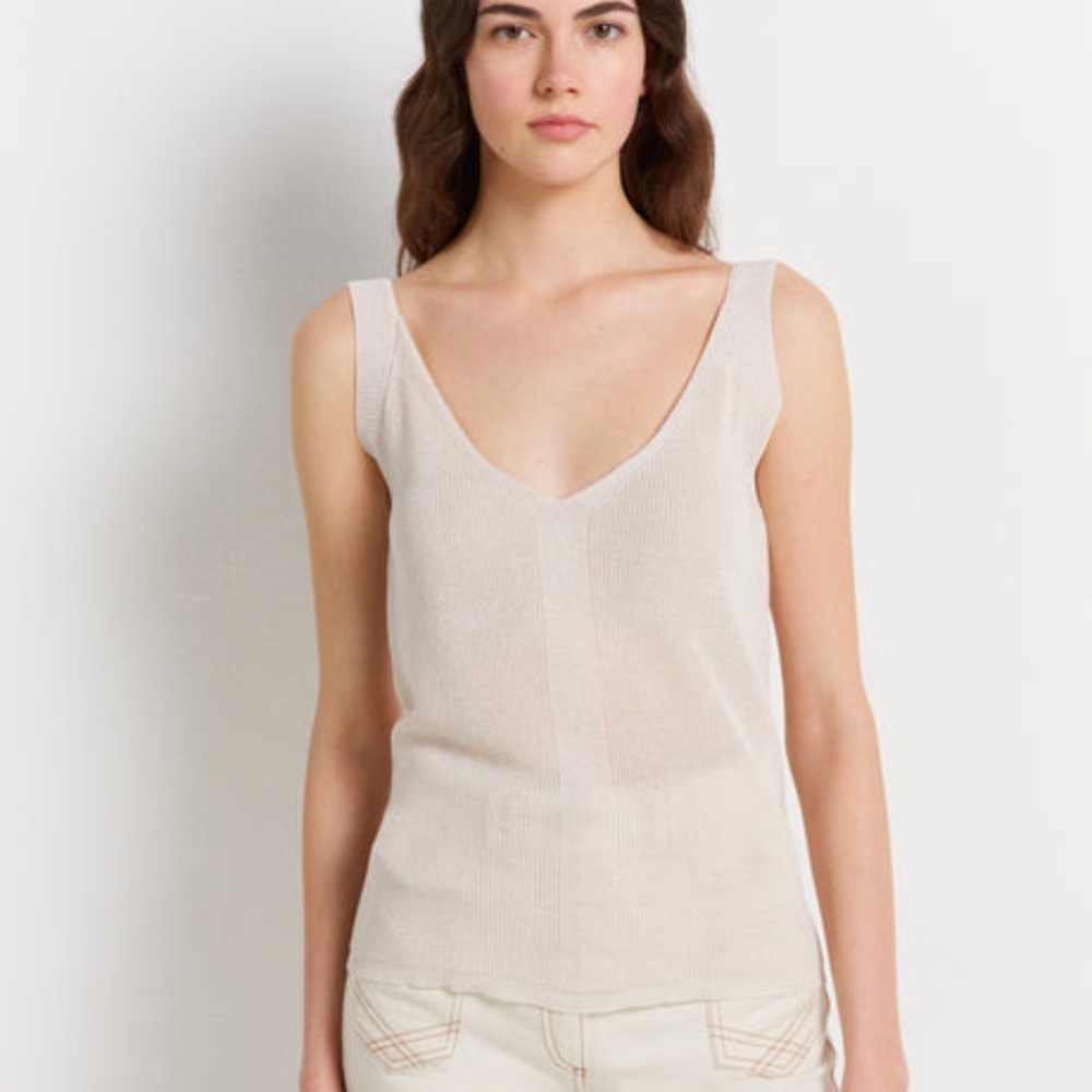 Gerard Darel Ribbed Knit Tank Top "Larry" size 3 (US 12-14) in Ecru NWT